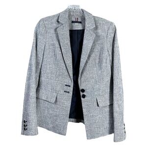 New Tommy Hilfiger Tweed Blazer Navy Blue White Lapel Collar Button Women 2